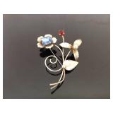 .925 Sterling Silver Vintage Flower Brooch
