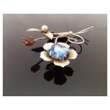 .925 Sterling Silver Vintage Flower Brooch