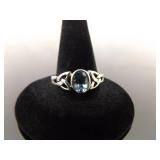 .925 Sterling Silver Oval Cut Topaz Celtic Knot Ring Size 7.75