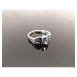 .925 Sterling Silver Oval Cut Topaz Celtic Knot Ring Size 7.75