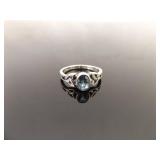 .925 Sterling Silver Oval Cut Topaz Celtic Knot Ring Size 7.75