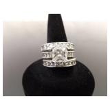 .925 Sterling Silver Zirconia Wedding 3 Ring Set Size 7