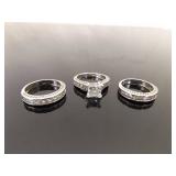 .925 Sterling Silver Zirconia Wedding 3 Ring Set Size 7