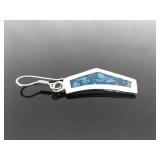 .925 Sterling Silver Enamel Blue Chip Artisan Hook Earrings