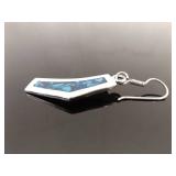 .925 Sterling Silver Enamel Blue Chip Artisan Hook Earrings