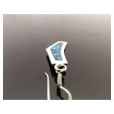 .925 Sterling Silver Enamel Blue Chip Artisan Hook Earrings
