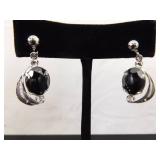.925 Sterling Silver Hematite Filigree Screw Back Earrings