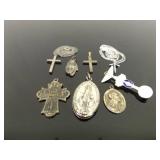 29.3 Grams of Antique and Vintage .925 Sterling Silver Religious Medals, Necklaces, etc.