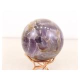 Raw Amethyst Quartz Stone and 2 Polished Amethyst Balls on Stands