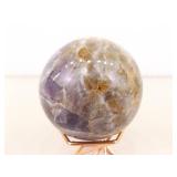 Raw Amethyst Quartz Stone and 2 Polished Amethyst Balls on Stands