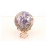 Raw Amethyst Quartz Stone and 2 Polished Amethyst Balls on Stands