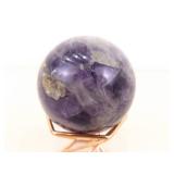 Raw Amethyst Quartz Stone and 2 Polished Amethyst Balls on Stands