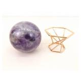 Raw Amethyst Quartz Stone and 2 Polished Amethyst Balls on Stands
