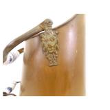 Antique Copper Scuttle Bucket w/Porcelain Handles and Lions Faces