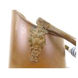 Antique Copper Scuttle Bucket w/Porcelain Handles and Lions Faces