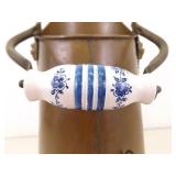 Antique Copper Scuttle Bucket w/Porcelain Handles and Lions Faces