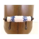 Antique Copper Scuttle Bucket w/Porcelain Handles and Lions Faces