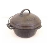 Lot of Antique Cast Iron Dutch Oven, Water Kettle, and Frying Pan