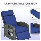 Outsunny Dark Blue Wicker Outdoor Recliner with Dark Blue Cushions Customer Returns See Pictures