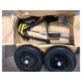 Lot of  Gorilla 8 cu. ft. Dual-Wheel Wheelbarrow, Pro-Grade Poly Bucket, Steel Handles, Dual 16 in. Pneumatic Wheels, Easy-Dump Design Missing Pieces Customer Returns See Pictures
