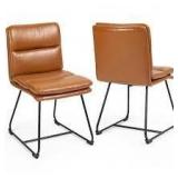 Set of 2 Aulani Light Brown Upholstered Metal Frame Dining Chair with Puffy Cushions by Glamour Home   Customer Returns See Pictures