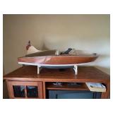 Vintage Wooden RC Model Speed Boat with Remote Control
