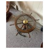 Nautical-Themed Ship Wheel Glass Top Coffee Table