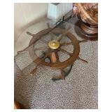 Nautical-Themed Ship Wheel Glass Top Coffee Table