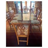 Vintage Glass Top Dining Table with 8 Chairs