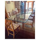 Vintage Glass Top Dining Table with 8 Chairs