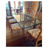 Vintage Glass Top Dining Table with 8 Chairs