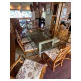 Vintage Glass Top Dining Table with 8 Chairs