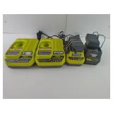 Lot Of Four Ryobi Battery Chargers 2-PCG004 1-PCG002 1-P118B
