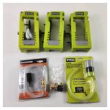 Lot Of Six Miscellaneous Items 3 Ryobi Hinge Router Templates Bottle Adaptor Detergent Hose