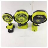Two Ryobi Clip Fans PCF02 FVF51 And Clip Speaker PCL615