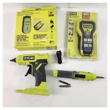 Lot Of Ryobi Tools Laser Level ELL1750 Stud Detector ESF5002 Glue Gun PCL921 Re-Chargeable Screwdriver
