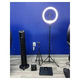 Supersonic Selfie Ring Light with Stand, GE Digital Body Weight Scale Phone Mini-Tripod, Holmes 37" Digital Tower Fan, GAIATOP PTC Ceramic Heater