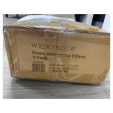 (1) box with Weekender down alternative compressed pillow 2-pack Standard, and (2) Weekender down alternative pillows