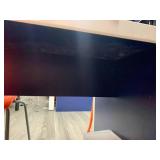 Corian Desk, Front counter, filing cabinet built in, 3 orange chairs, one barstool