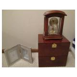 2 Bulova clocks and storage boxes...