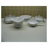 mismatched pieces of Corningware...