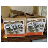 2 boxes of glass dishware green des...