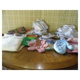 box of kitchen linens, towels, wash...