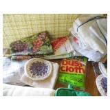 box of kitchen linens, towels, wash...