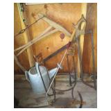 Antique buck saw, hand scythe, anti...