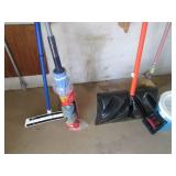 Corner lot of mops, step ladder, rakes & more