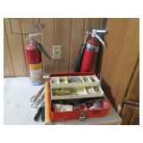 Tool box with tools and 2 vintage f...