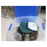 Covered totes full of assorted baki...