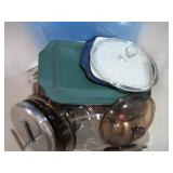 Covered totes full of assorted baki...