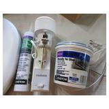 random bin w/bathroom scale, sealer...